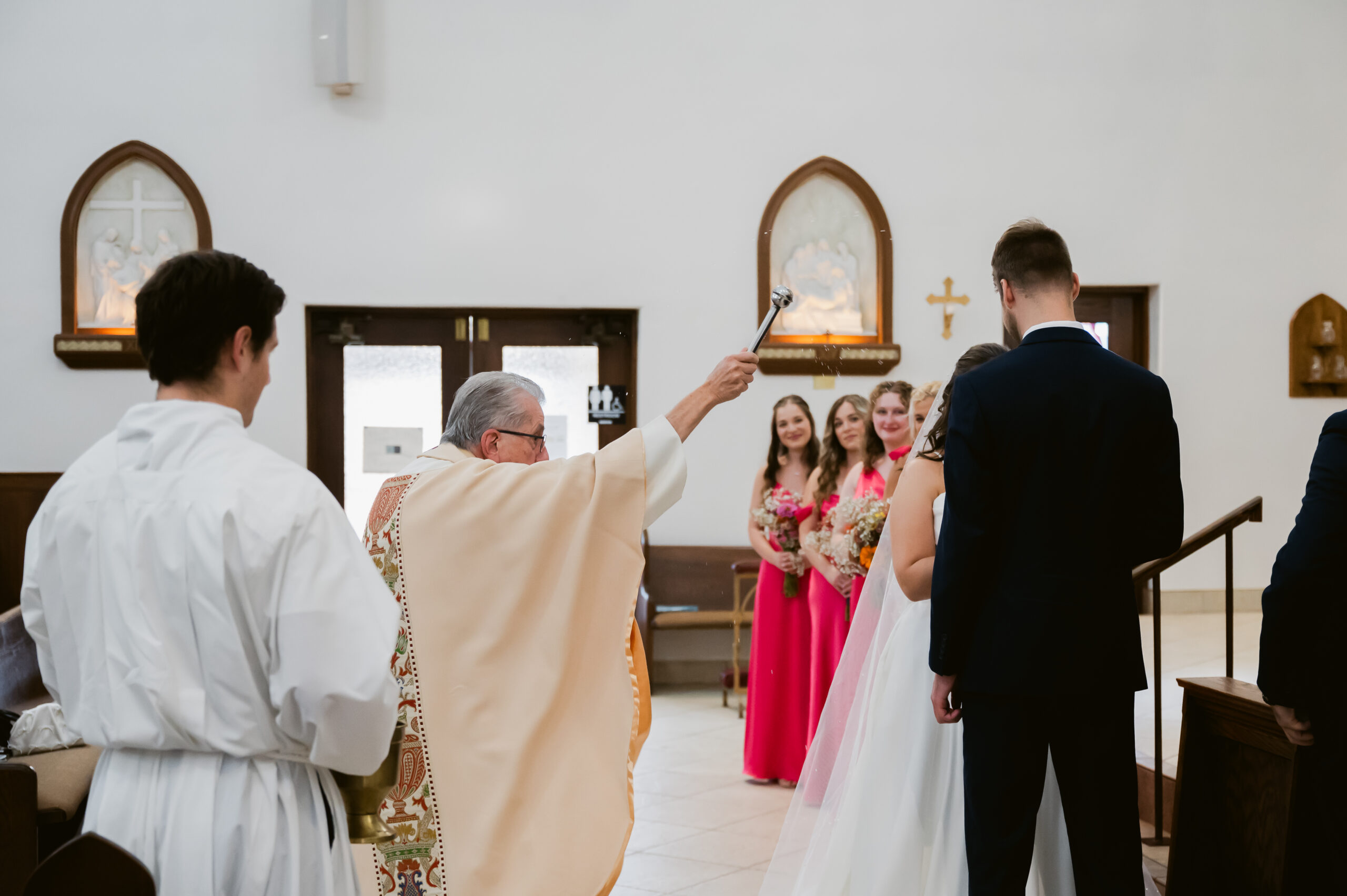 Blessing of the rings during a Catholic Wedding Mass in Ohio