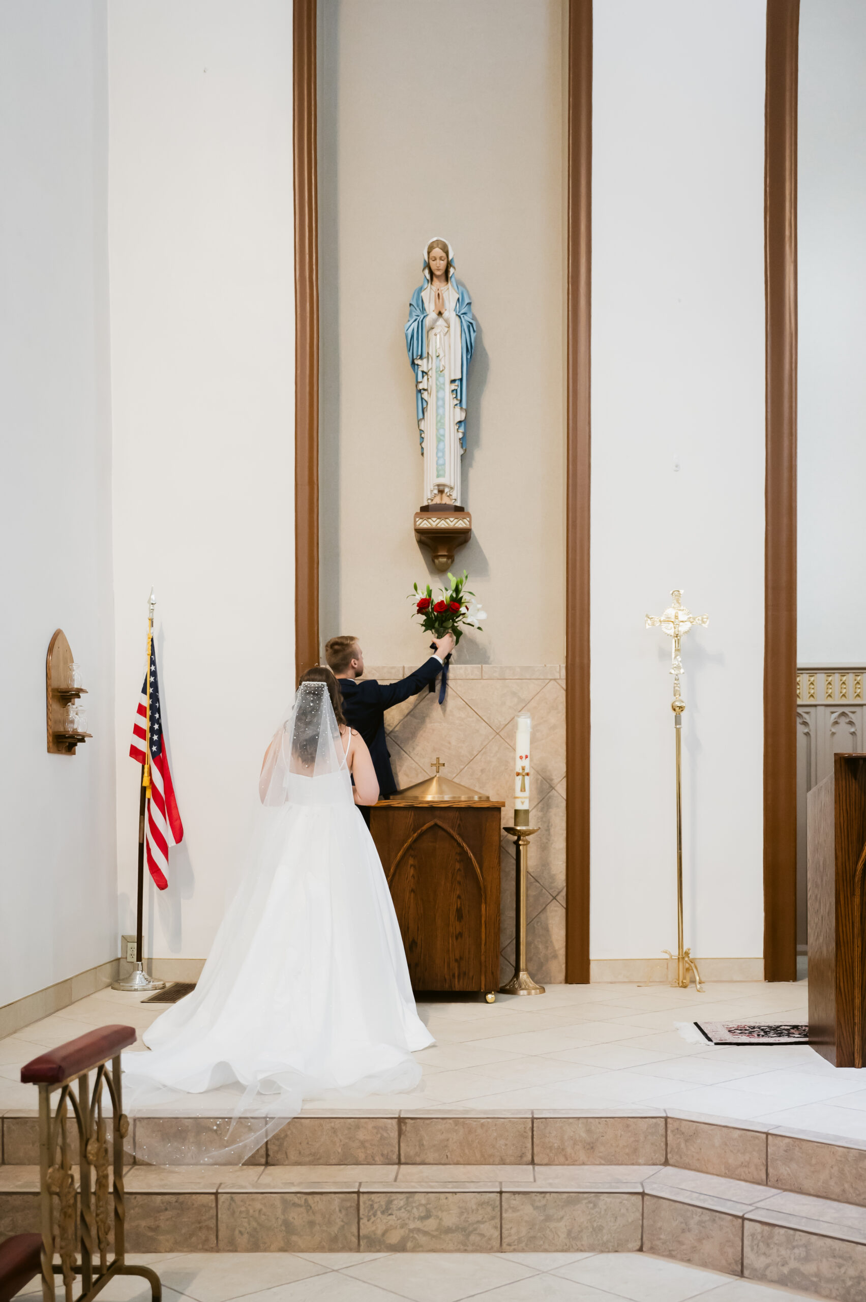 A Catholic Bride and Catholic Groom honor Mary during a Catholic Wedding Mass in Ohio